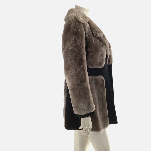 VINTAGE 60s Open Front Faux Fur and Suede Paneled Coat Patchwork Mixed Media - Picture 4 of 10